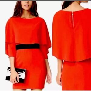 Alice + Olivia Dress Women Size 6 Cherry Red Cairo Cape Sheath Cocktail Holiday
